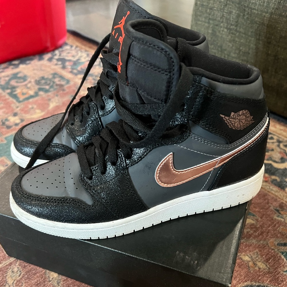 Jordan Mid-Top Sneakers in Black, Gray & Copper